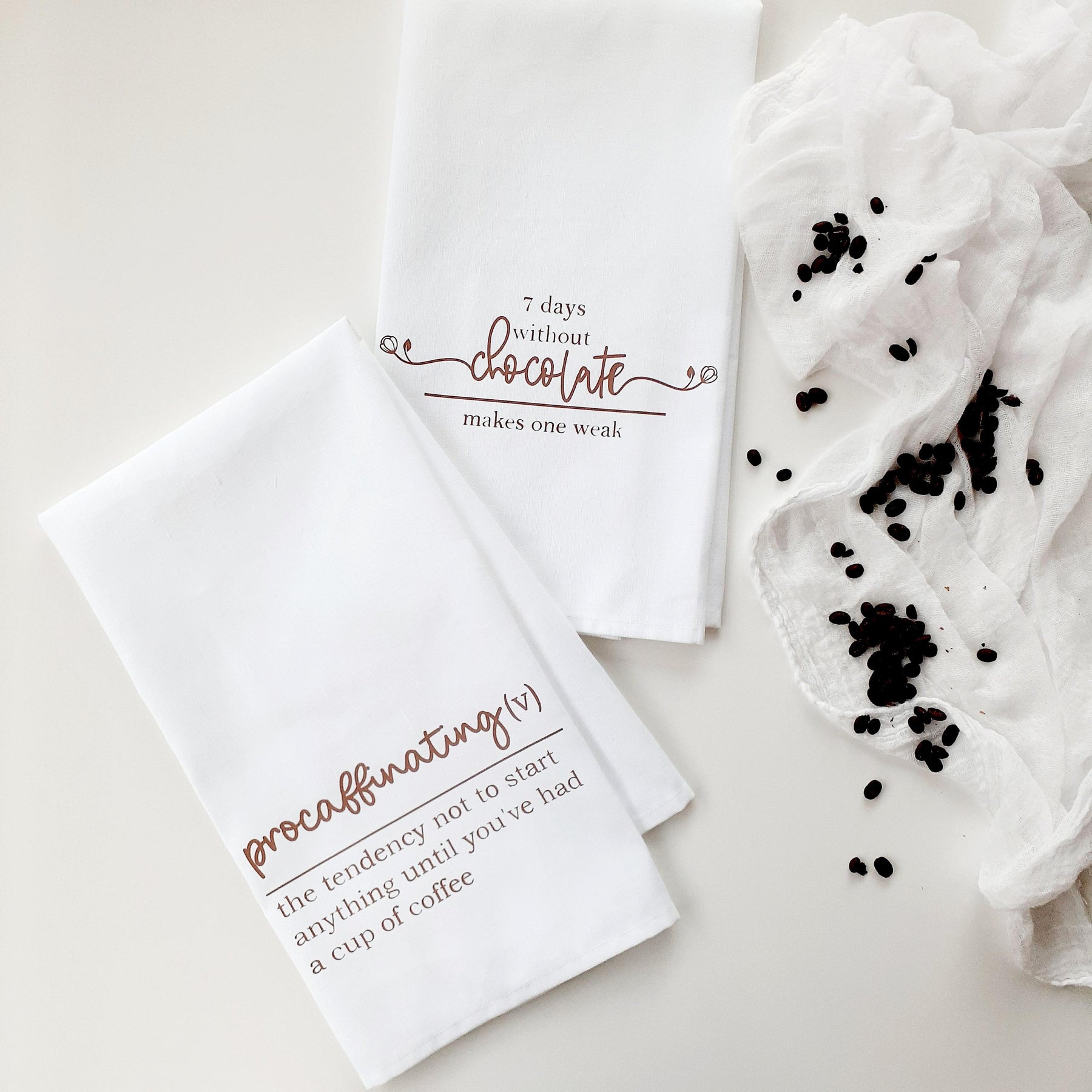 Funny Tea Towel Set, Coffee Chocolate Quote Towels, Linen, Cotton, Kitchen Gift