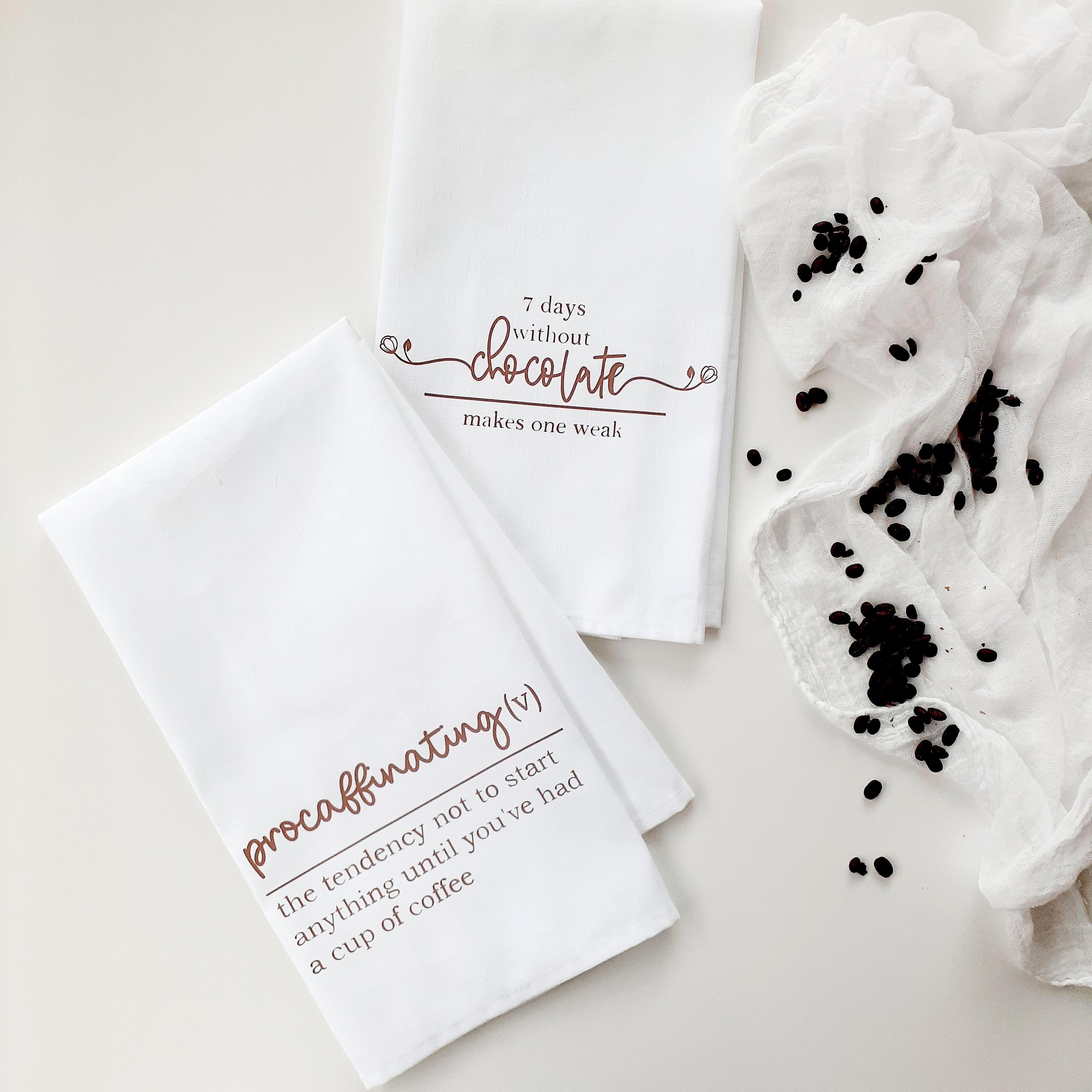 Funny Tea Towel Set, Coffee Chocolate Quote Towels, Linen, Cotton, Kitchen Gift
