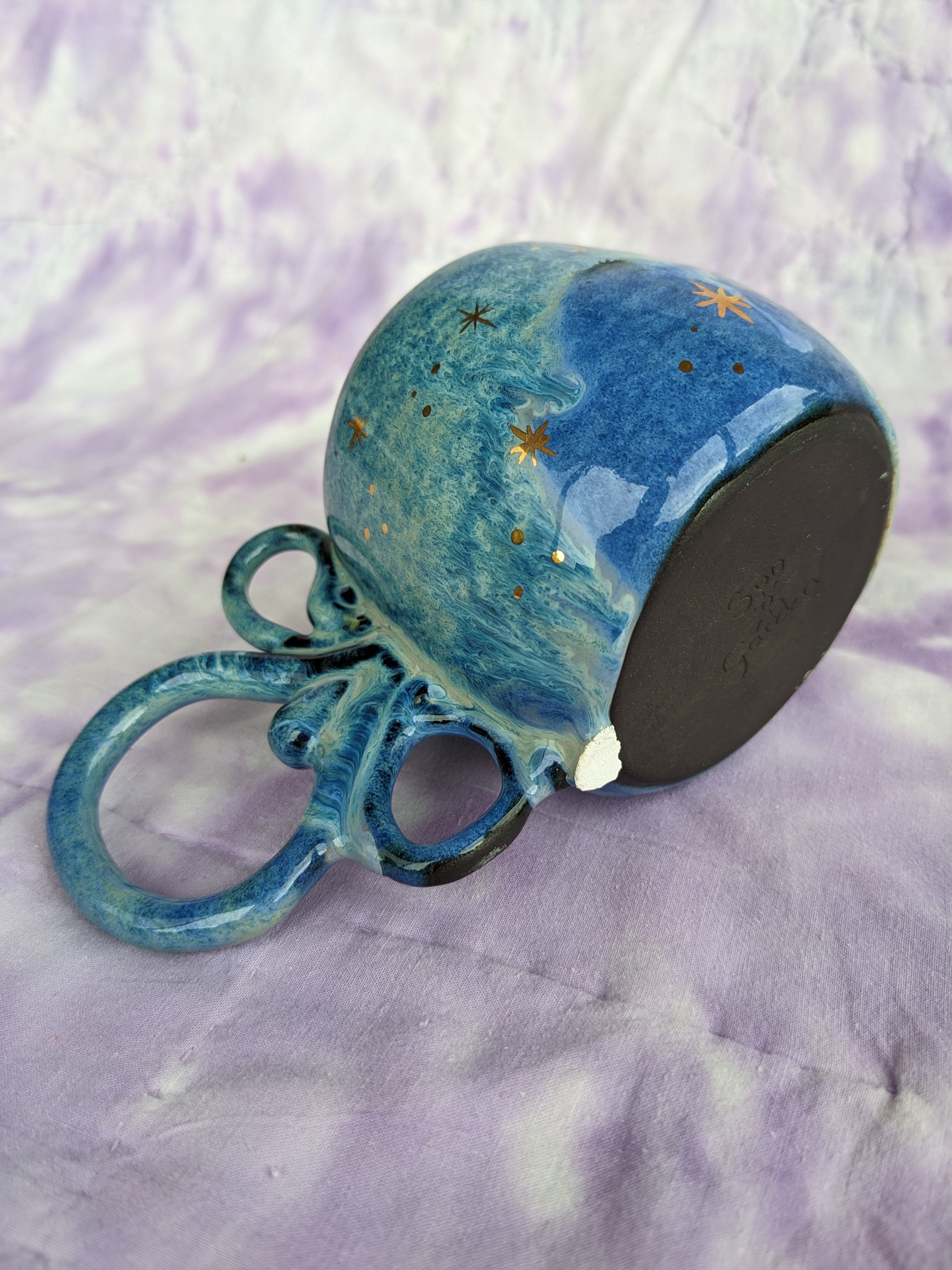 Blue, galaxy, ceramic, handled mug.