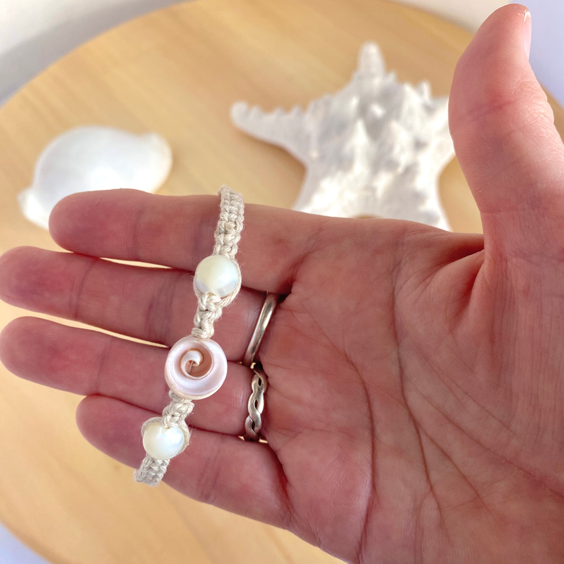 Shell and Mother of Pearl Macrame Wrap Bracelet | Cotton Cord Jewellery | Gift Set