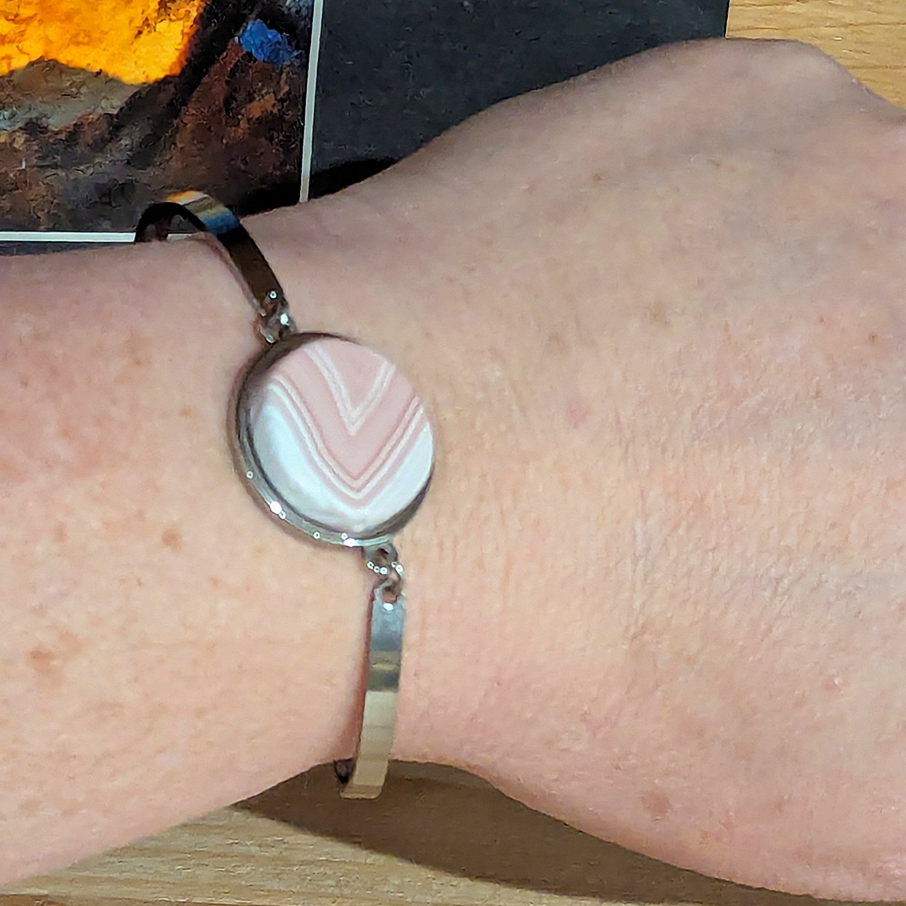 Pink Agate Stainless Streel Stone Bracelet