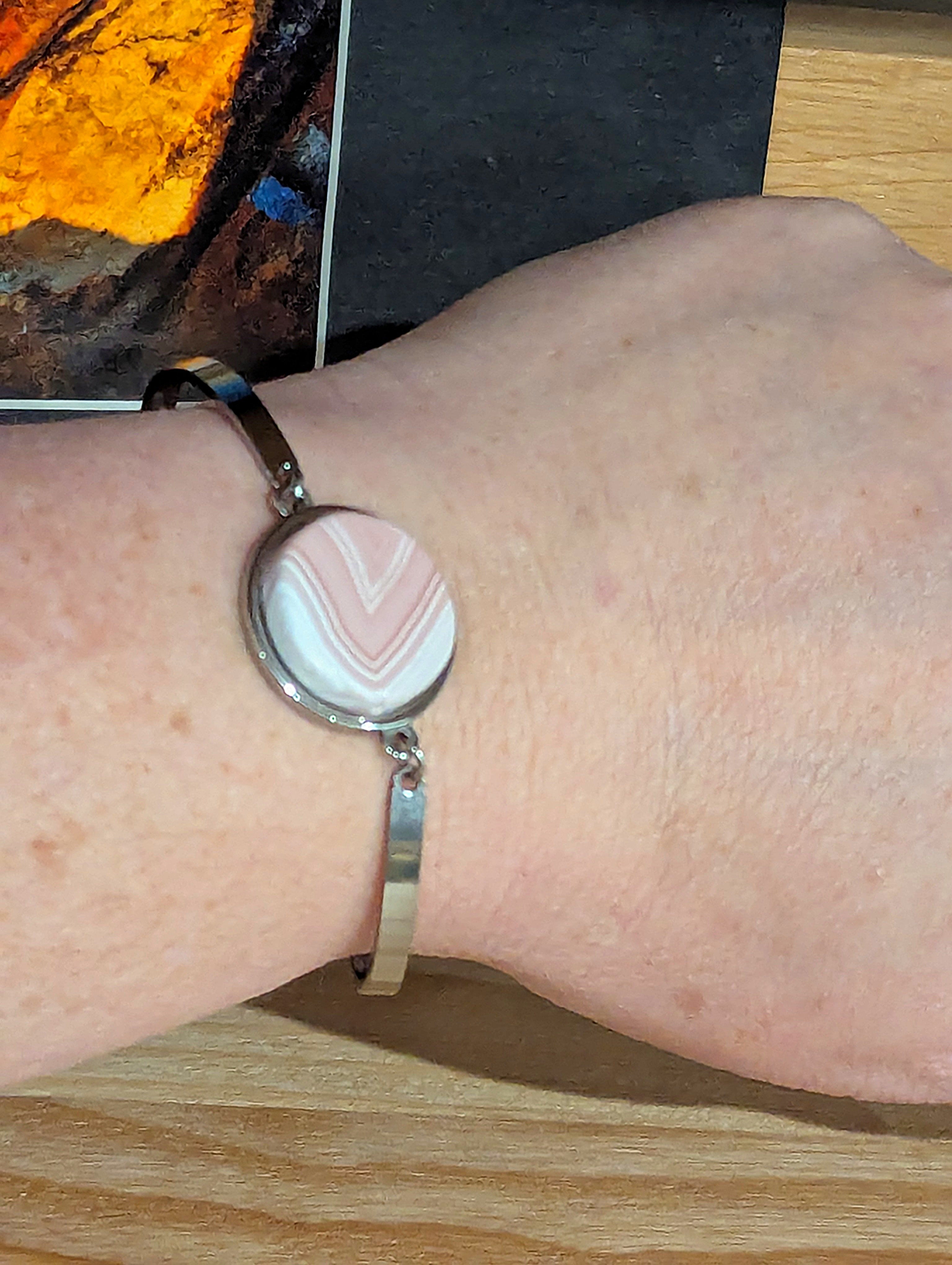 Pink Agate Stainless Streel Stone Bracelet