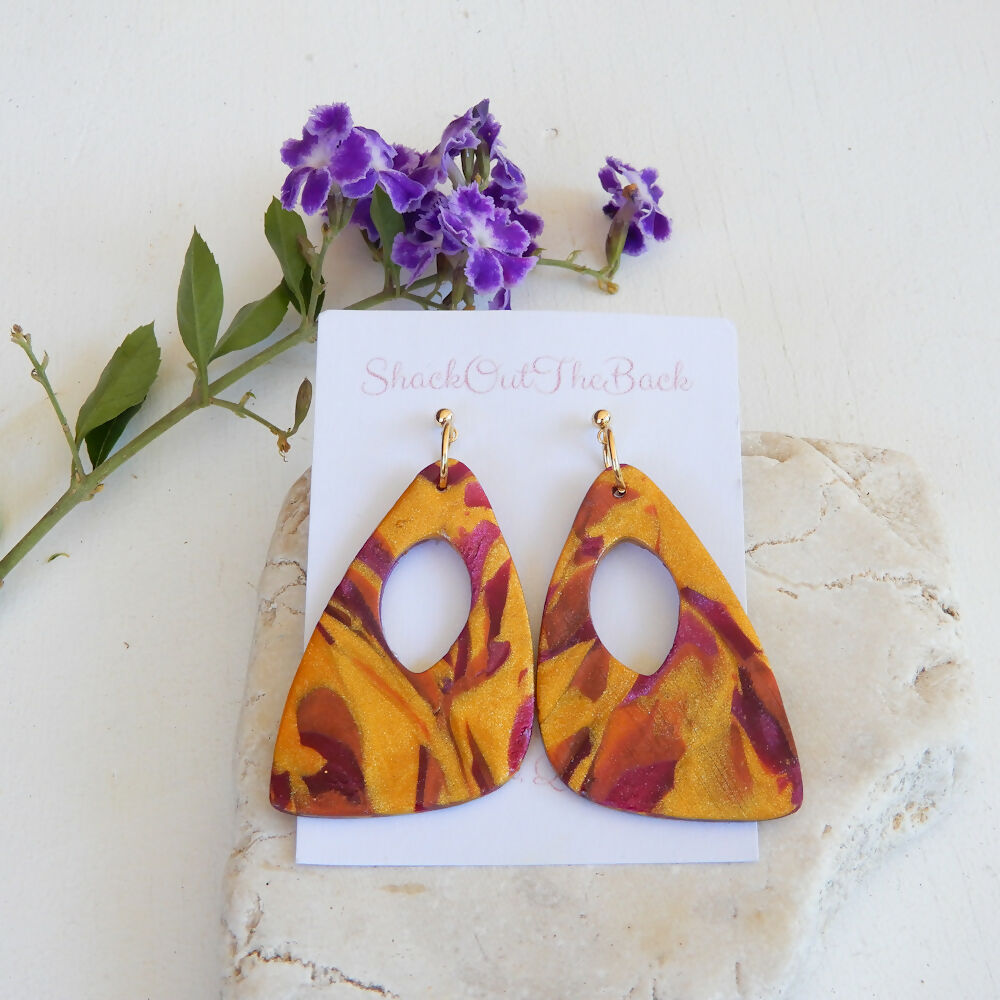 Metallic Polymer Clay Earrings Collection "Crimson Gold"