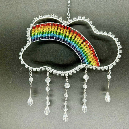 Rainbow Rainclouds Suncatchers Crystal Beads-Wire Frame Home-Decor