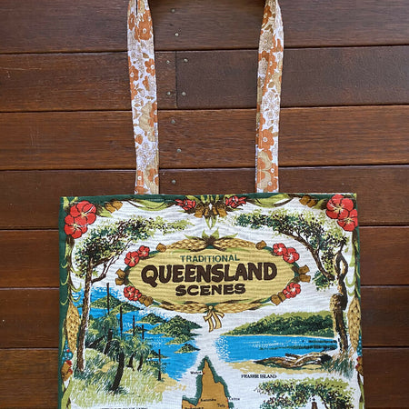 Vintage/Retro Souvenir Linen Tea Towel Tote Bag - Queensland