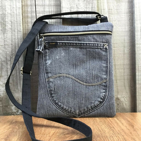 Grey Upcycled Denim Crossbody Bag – Lee Back Pocket