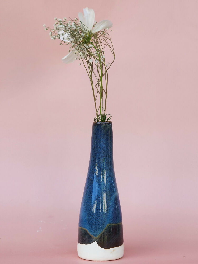 Handmade Ceramic Bud Vase - Blue Stone Glazed