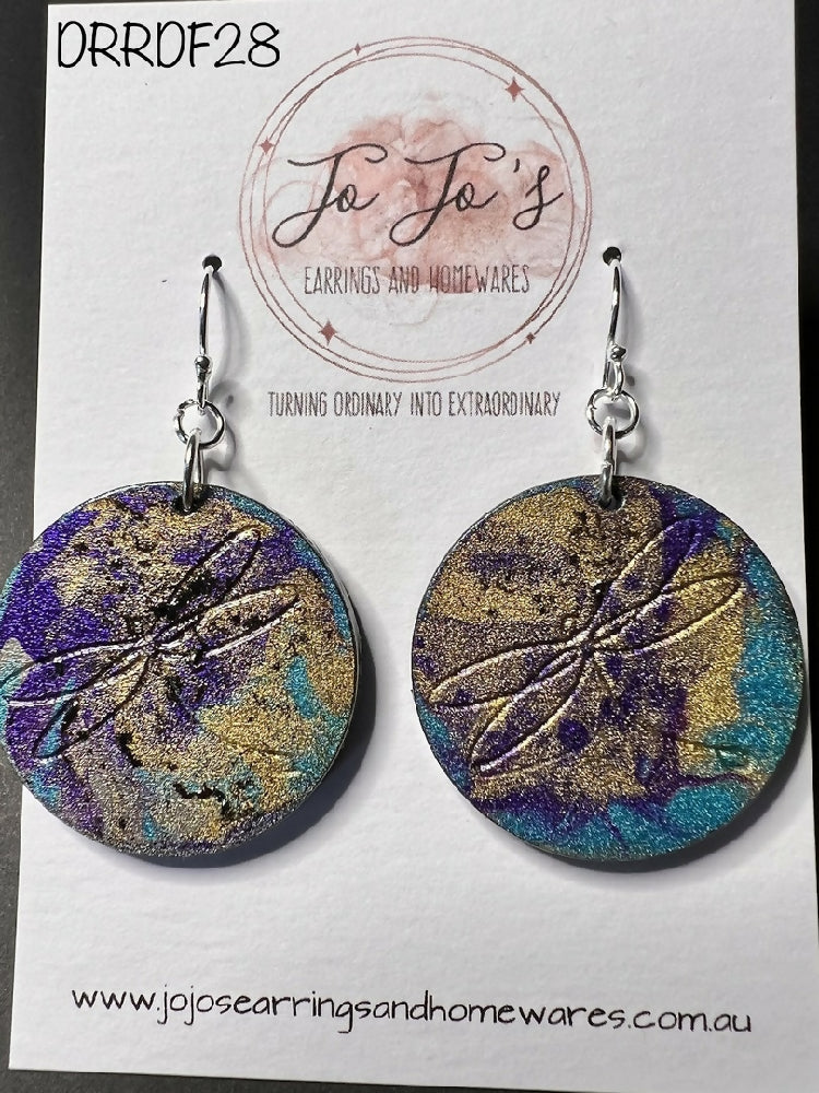 Round Dragonfly Etched Purple, Teal, Gold