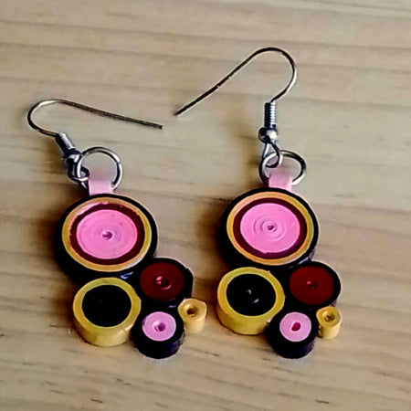 Earrings Paper Quilled with Bright Circles