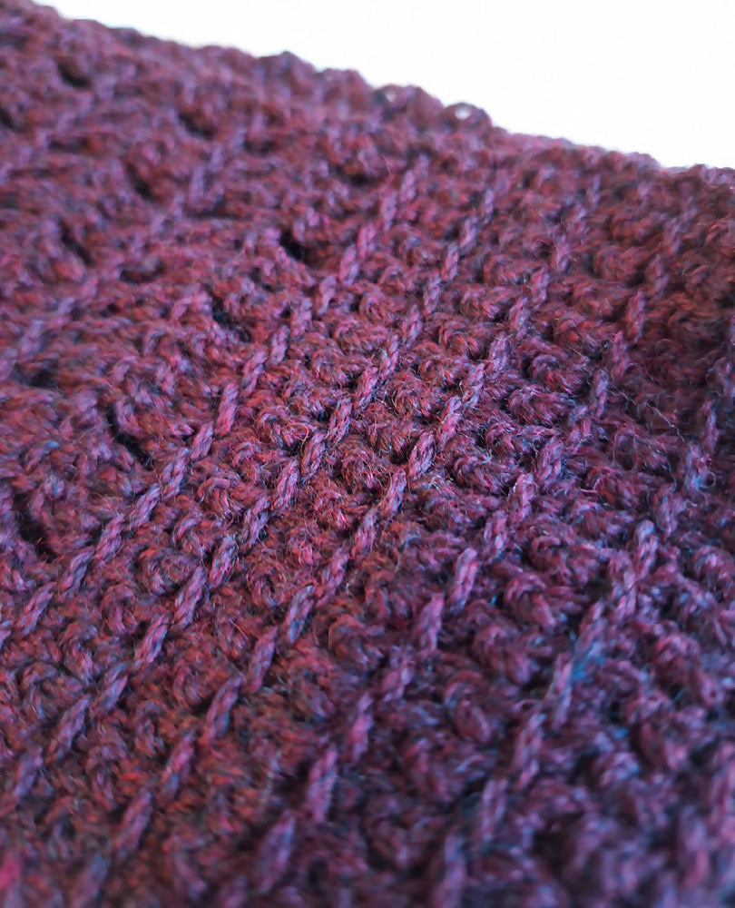 Handmade scarf; long burgundy crocheted scarf