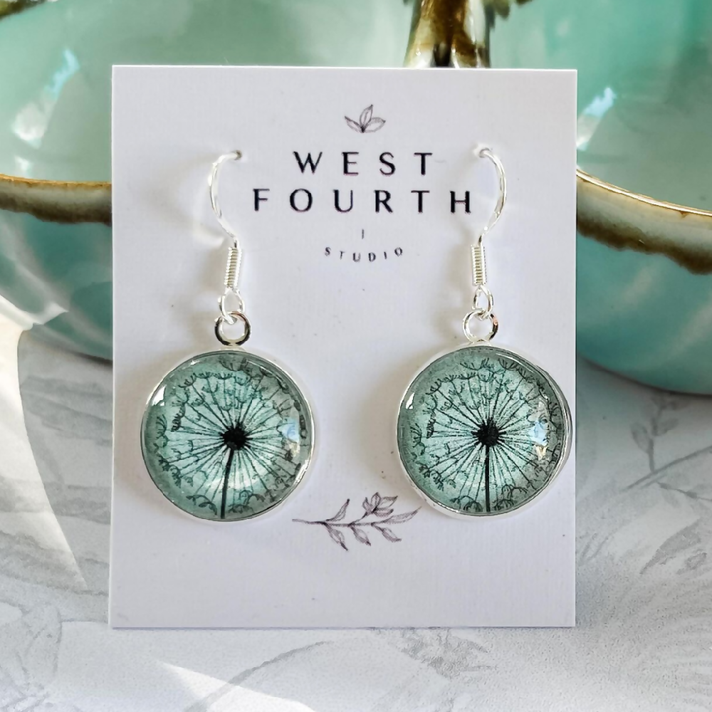 Green Dandelion Earrings