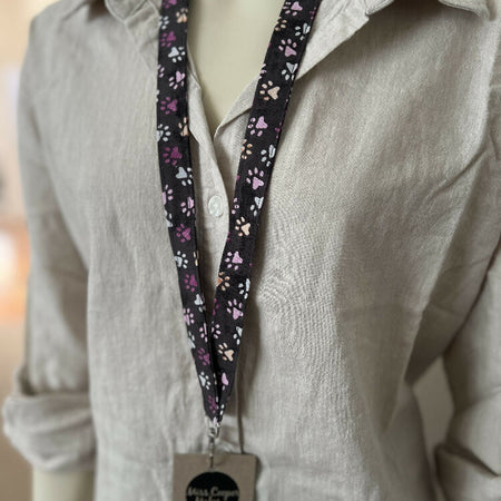 Fabric Lanyard - with quick-release safety clasp - Paw Prints