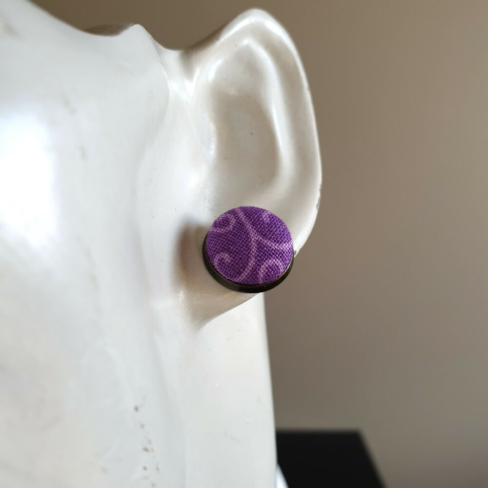 1.4cm Round Purple Plants cotton fabric Cabochon stud earrings
