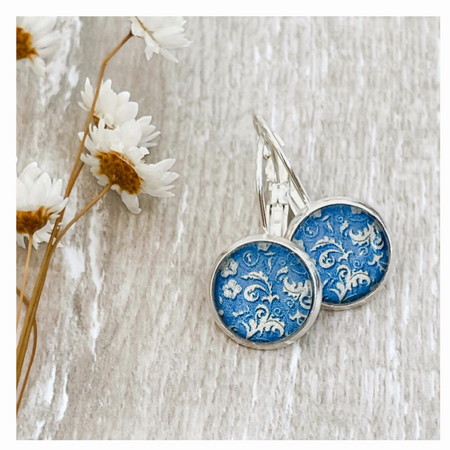 Blue Pattern Earrings handmade with Paper and Glass