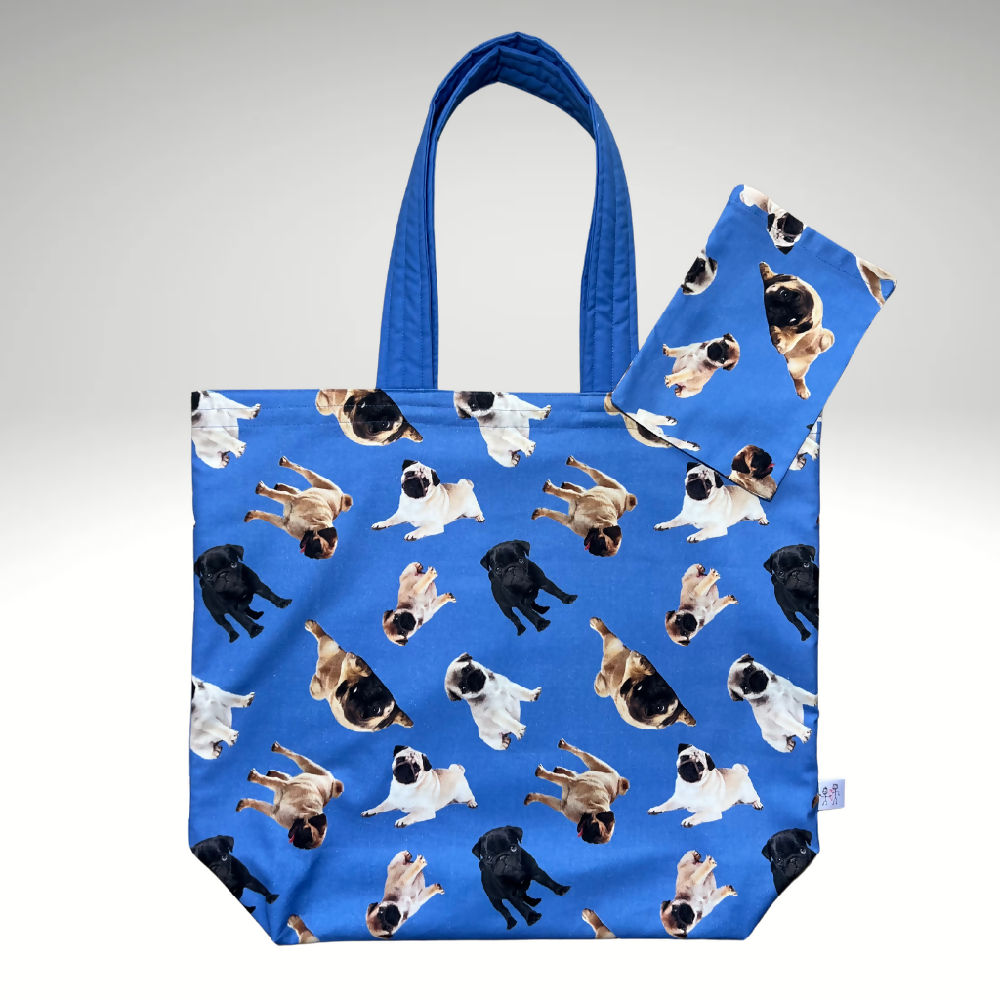Grocery Tote ... Lined with storage Pouch ... Pugs
