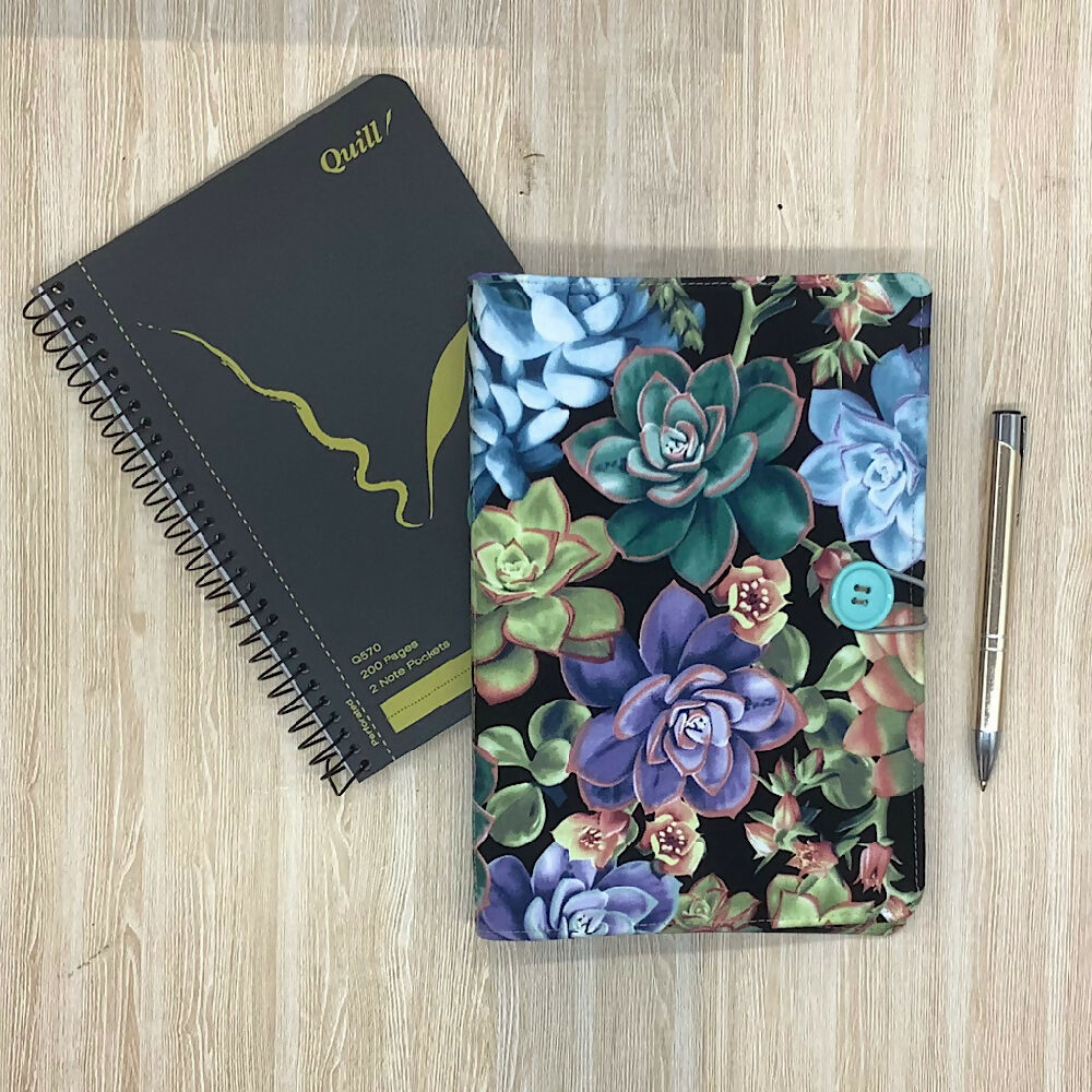 Succulents plants refillable A5 fabric notebook cover gift set - Incl. book and pen.
