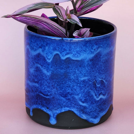 Handmade Ceramic Cover Pot - Indigo Blue Glaze