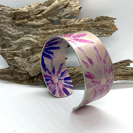 Printed and dyed floral 30mm anodised aluminium bangle