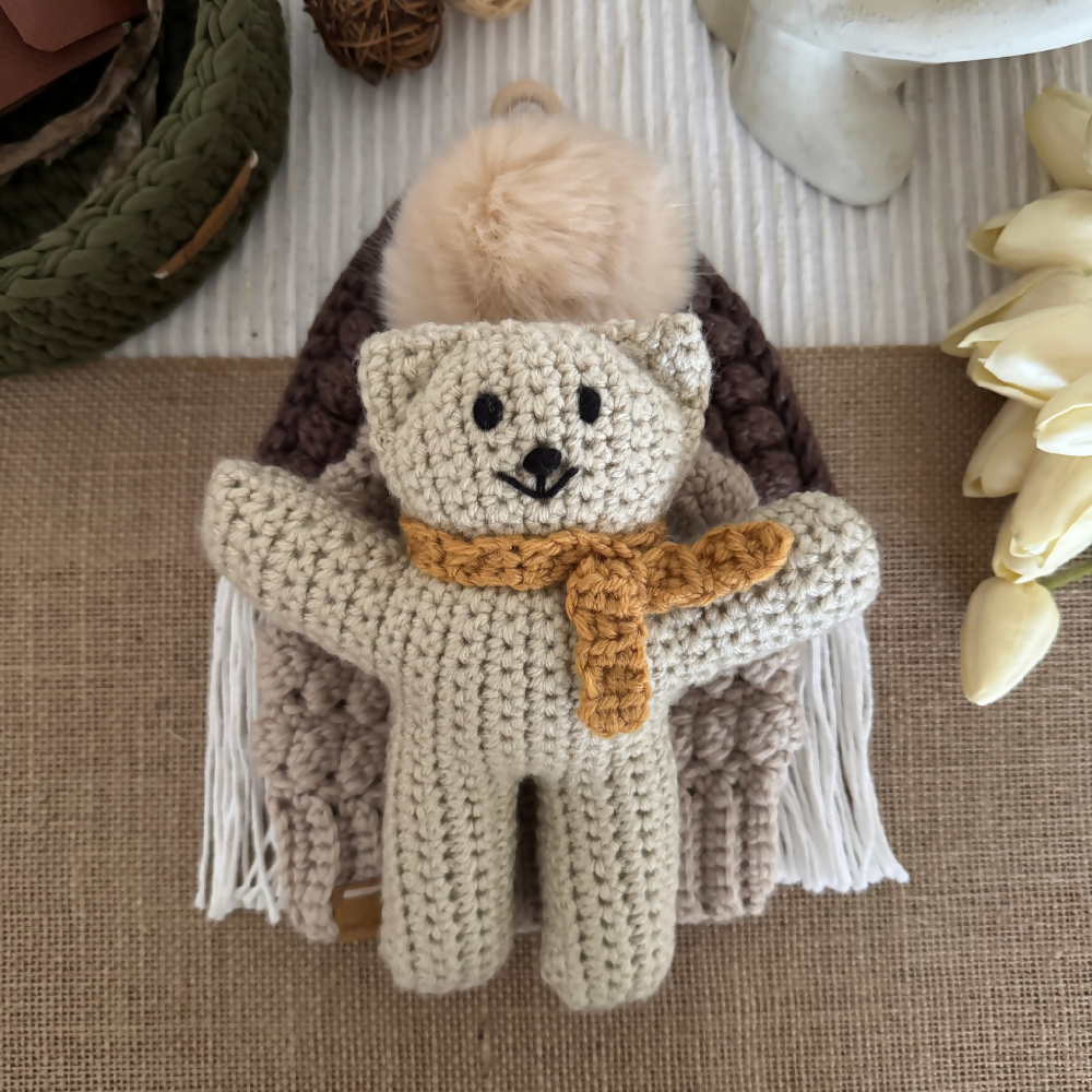 Handmade Earth Baby Gift Set – Bear, Beanie and Wall Hanging-Beige (3)