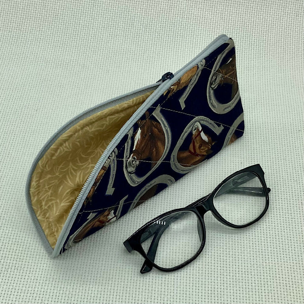 Horses curved top zip pouch for glasses, phones, handbag organiser, etc.