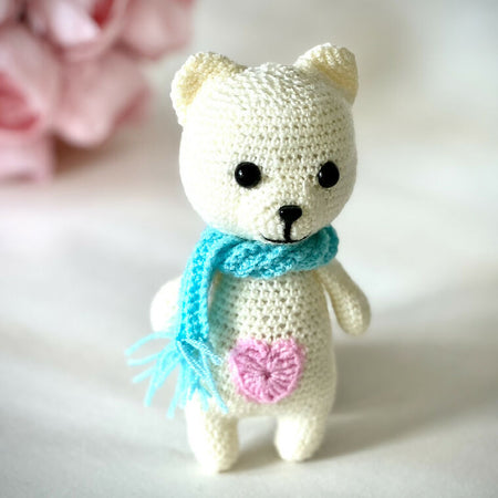 Crochet Smiling Bear with Scarf and Heart Toy, Gift