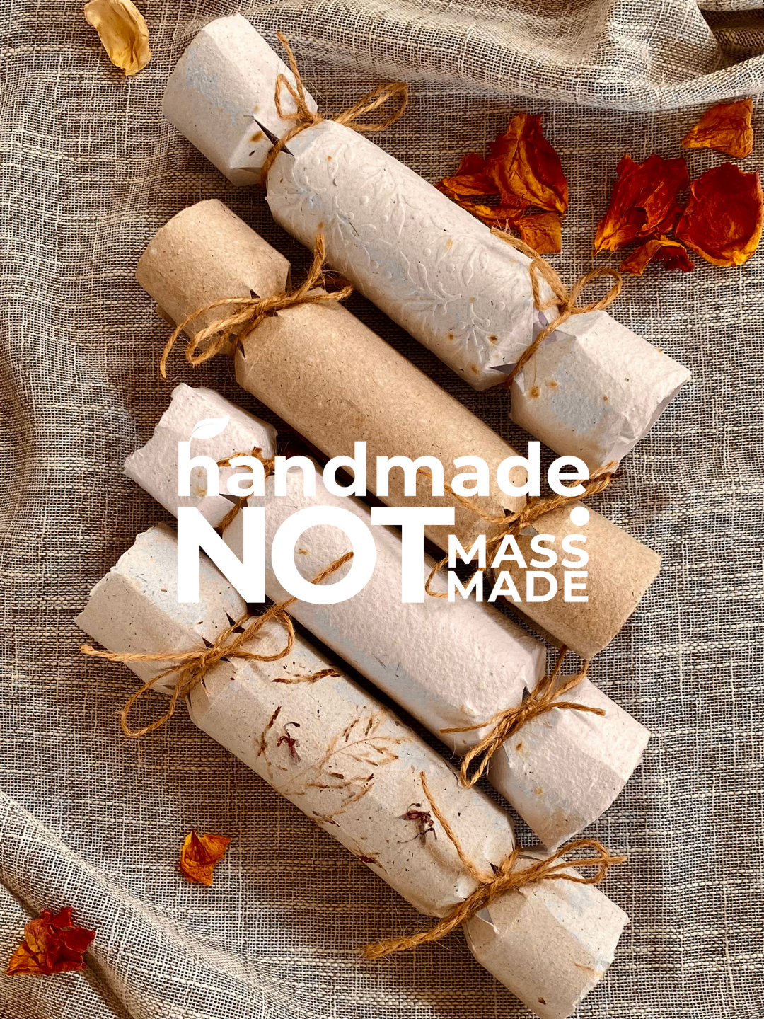 Bon Bons of Handmade Paper Mistletoe Embossed or Floral - Set of 4