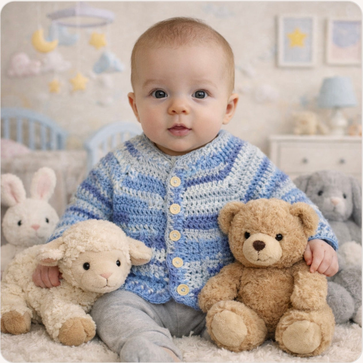 Hand Crocheted “Bambino” Baby Prints Cardigan | 3-6 months