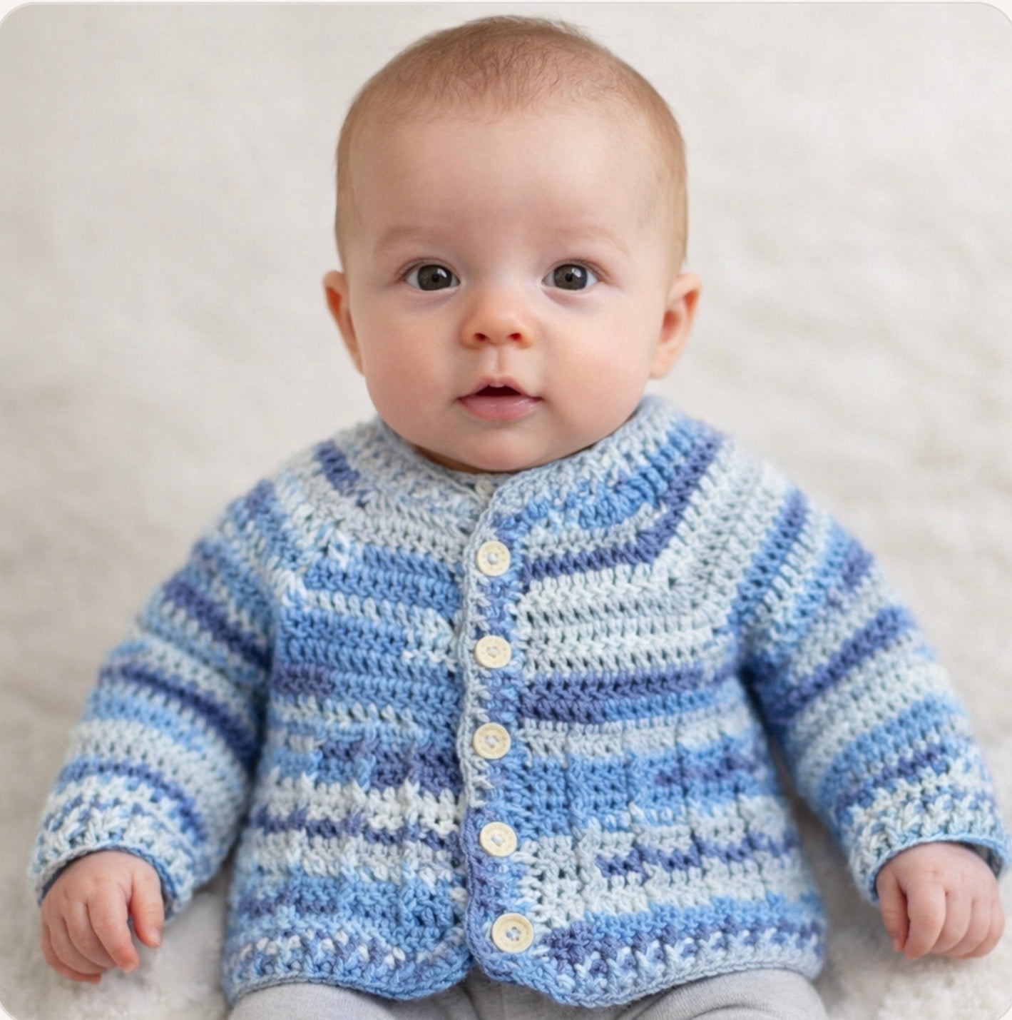 Hand Crocheted “Bambino” Baby Prints Cardigan | 3-6 months