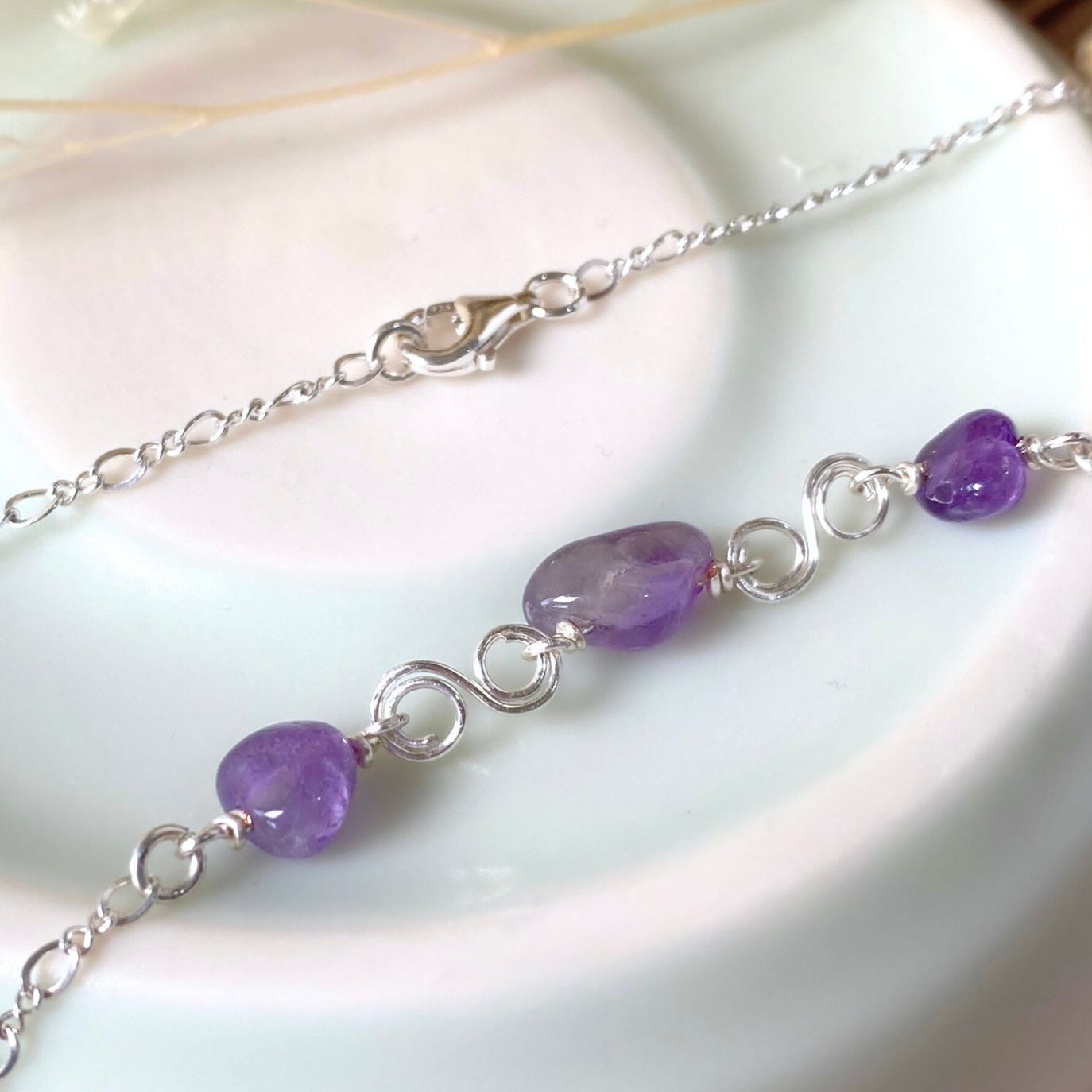 Birthstone necklace | Sterling silver | Wedding Anniversary | Natural gemstones | Amethyst, Herkimer Diamond