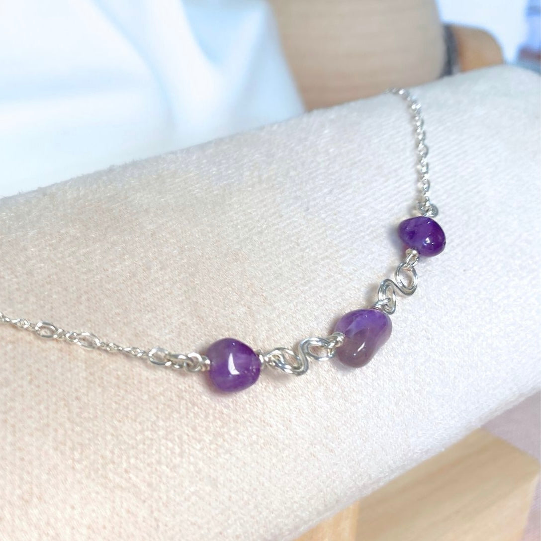 Birthstone necklace | Sterling silver | Wedding Anniversary | Natural gemstones | Amethyst, Herkimer Diamond