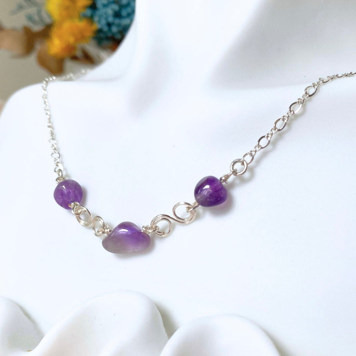 Birthstone necklace | Sterling silver | Wedding Anniversary | Natural gemstones | Amethyst, Herkimer Diamond