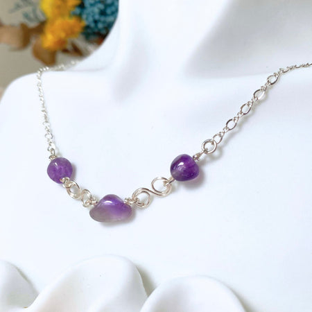 Birthstone necklace | Sterling silver | Wedding Anniversary | Natural gemstones | Amethyst, Herkimer Diamond