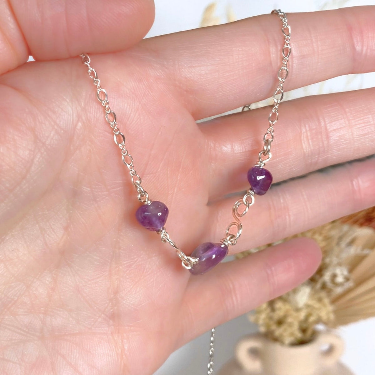 Birthstone necklace | Sterling silver | Wedding Anniversary | Natural gemstones | Amethyst, Herkimer Diamond
