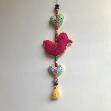 Wall hanging Boho bird decoration 37.5cm - Pink - Aqua - Yellow
