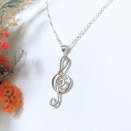 Treble Clef Music Pendant | Sterling silver | Chain necklace | Music-inspired jewellery