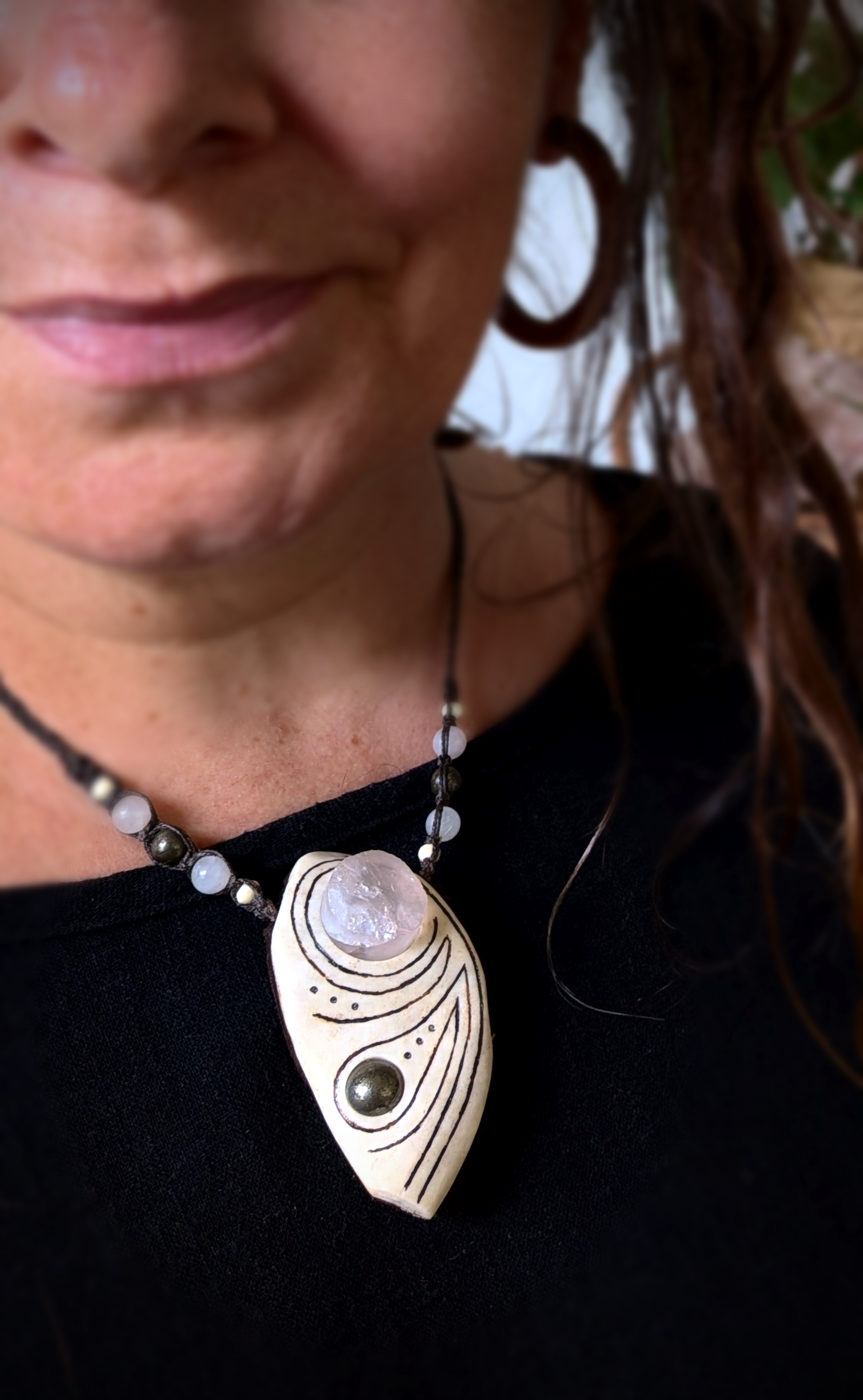 •| RAW ROSE QUARTZ | PYRITE | DEER ANTLER |• natural crystal necklace talisman