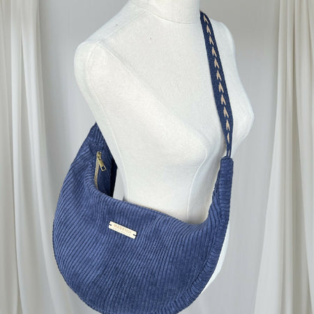 Navy Corduroy Banana Bag / Crescent Tote