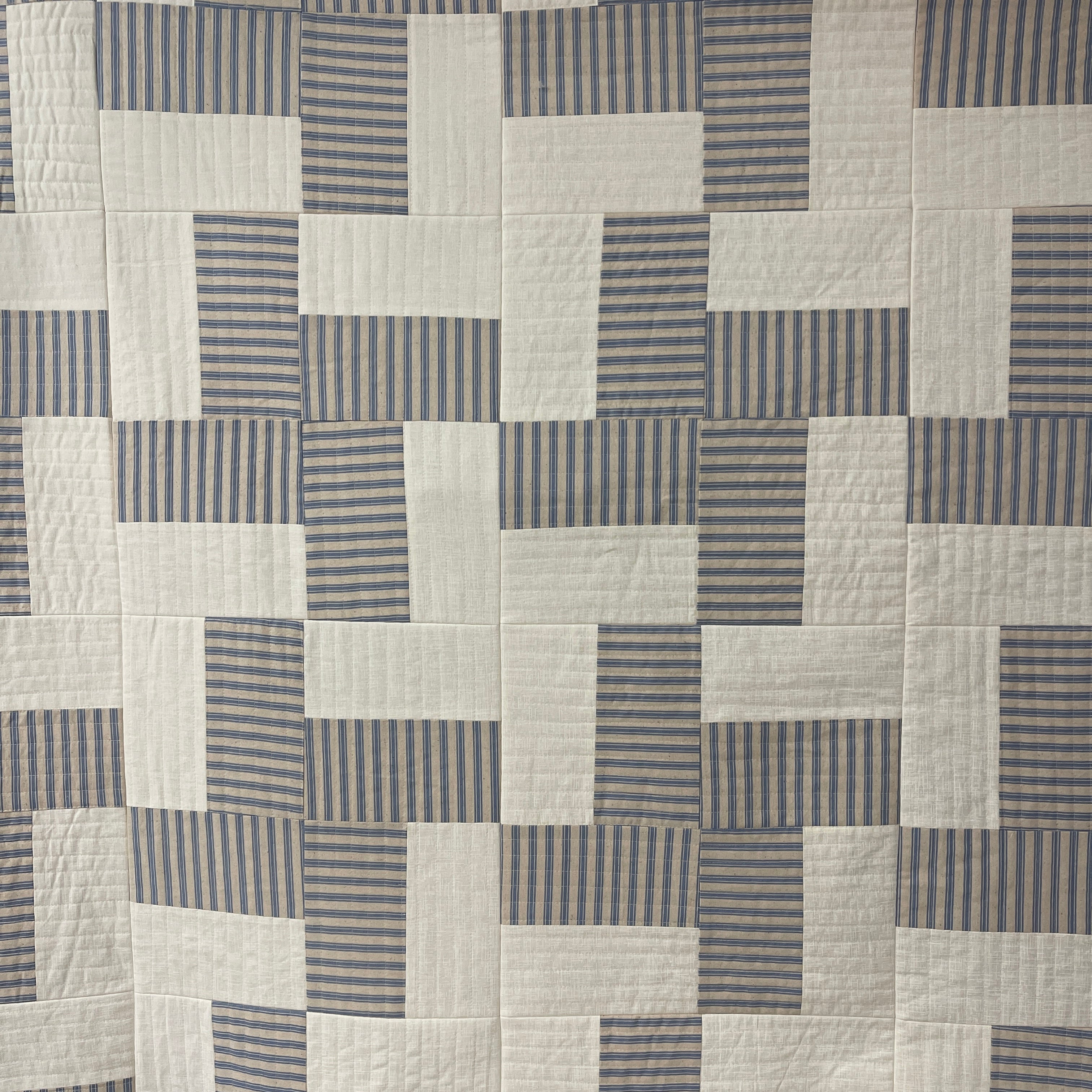 Coastal Calm Quilt - Cream, Blue & Mustard Geometric design