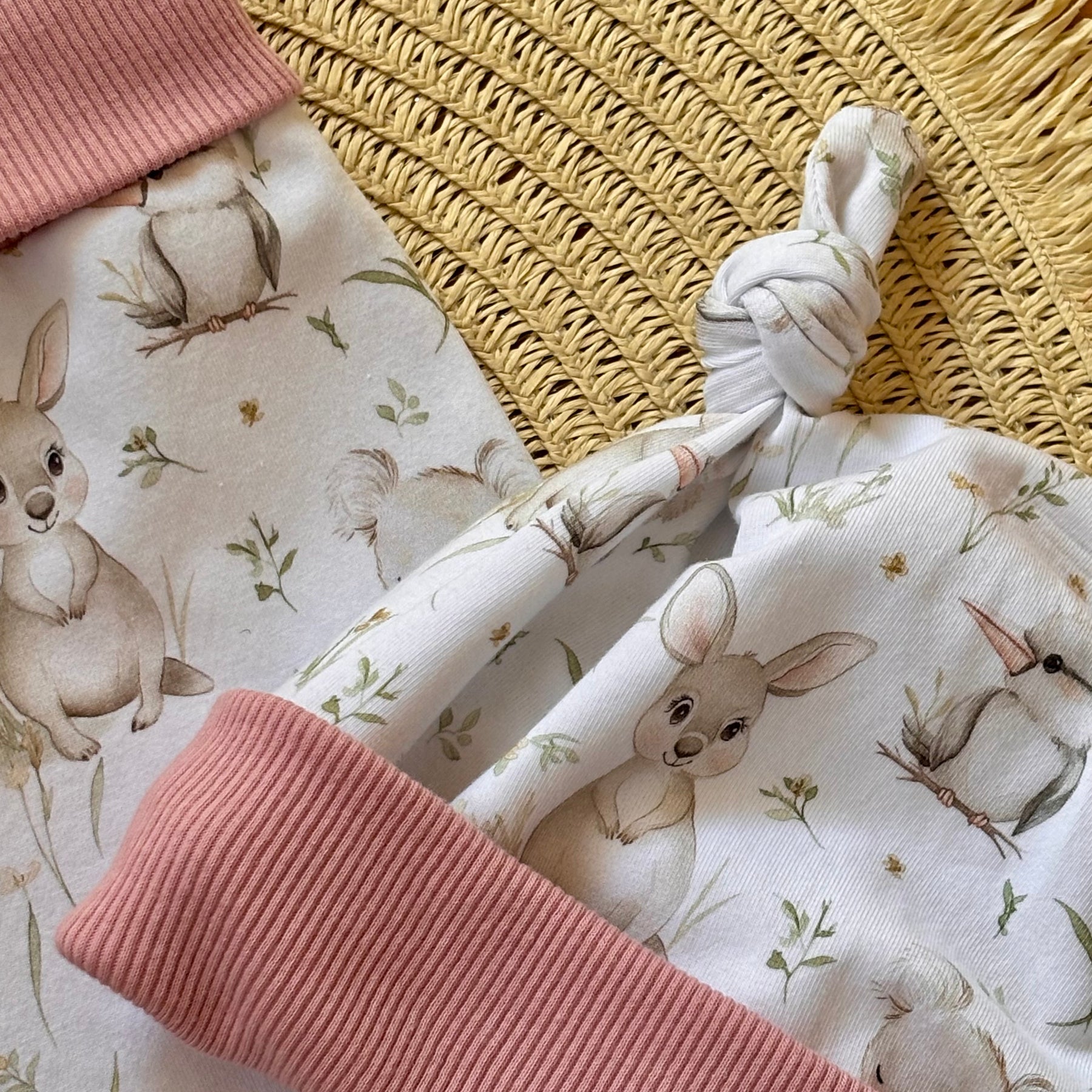 Baby Pants and Hat Set | Pink Kangaroos | Size newborn to 2 | Made to Order
