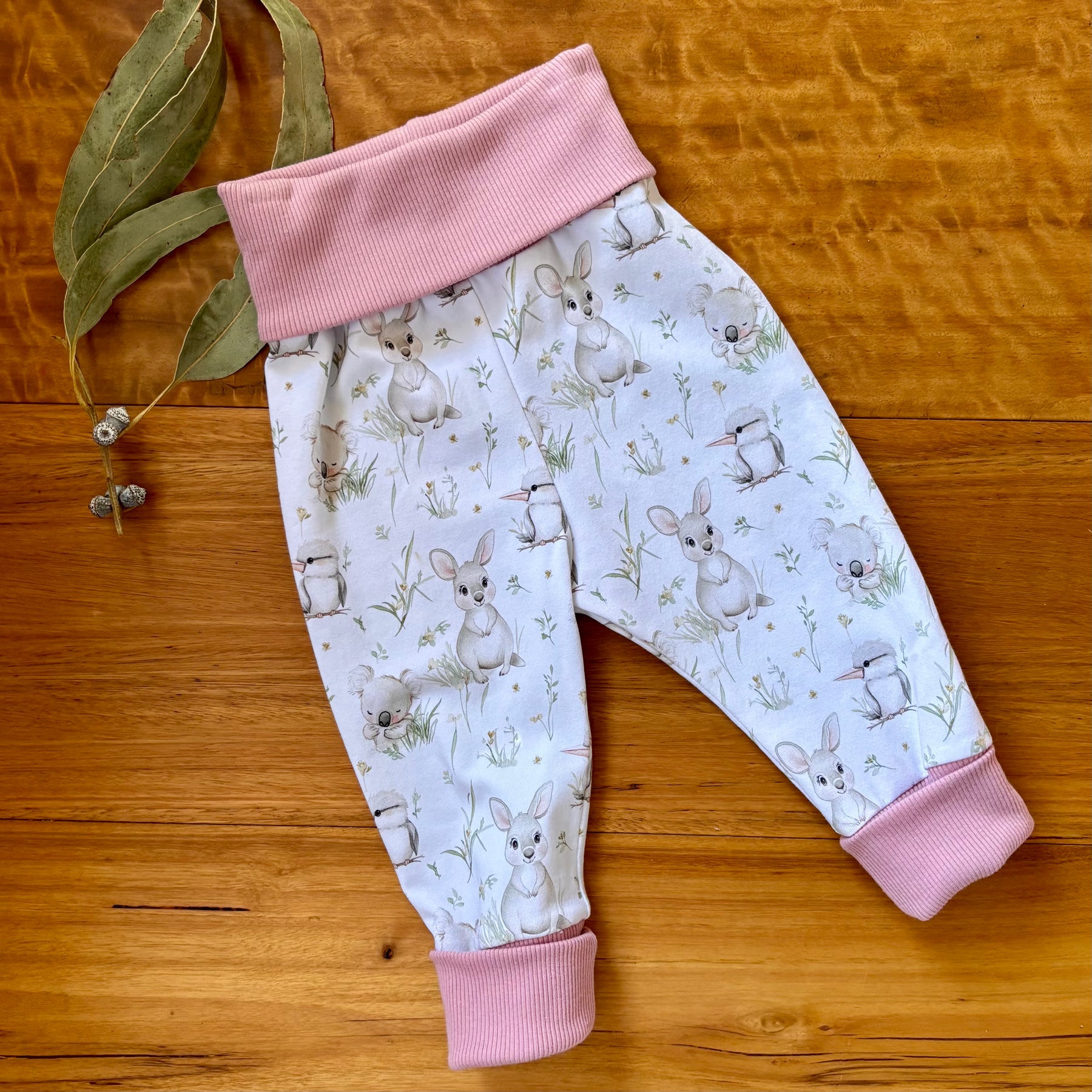 Baby Pants and Hat Set | Pink Kangaroos | Size newborn to 2 | Made to Order