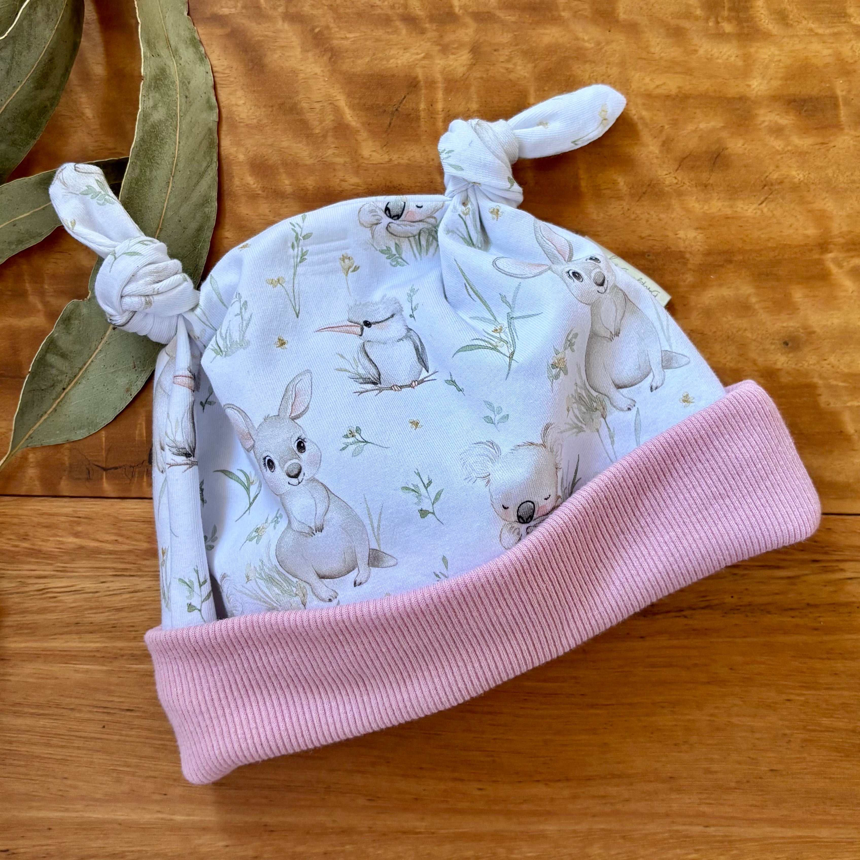 Baby Pants and Hat Set | Pink Kangaroos | Size newborn to 2 | Made to Order