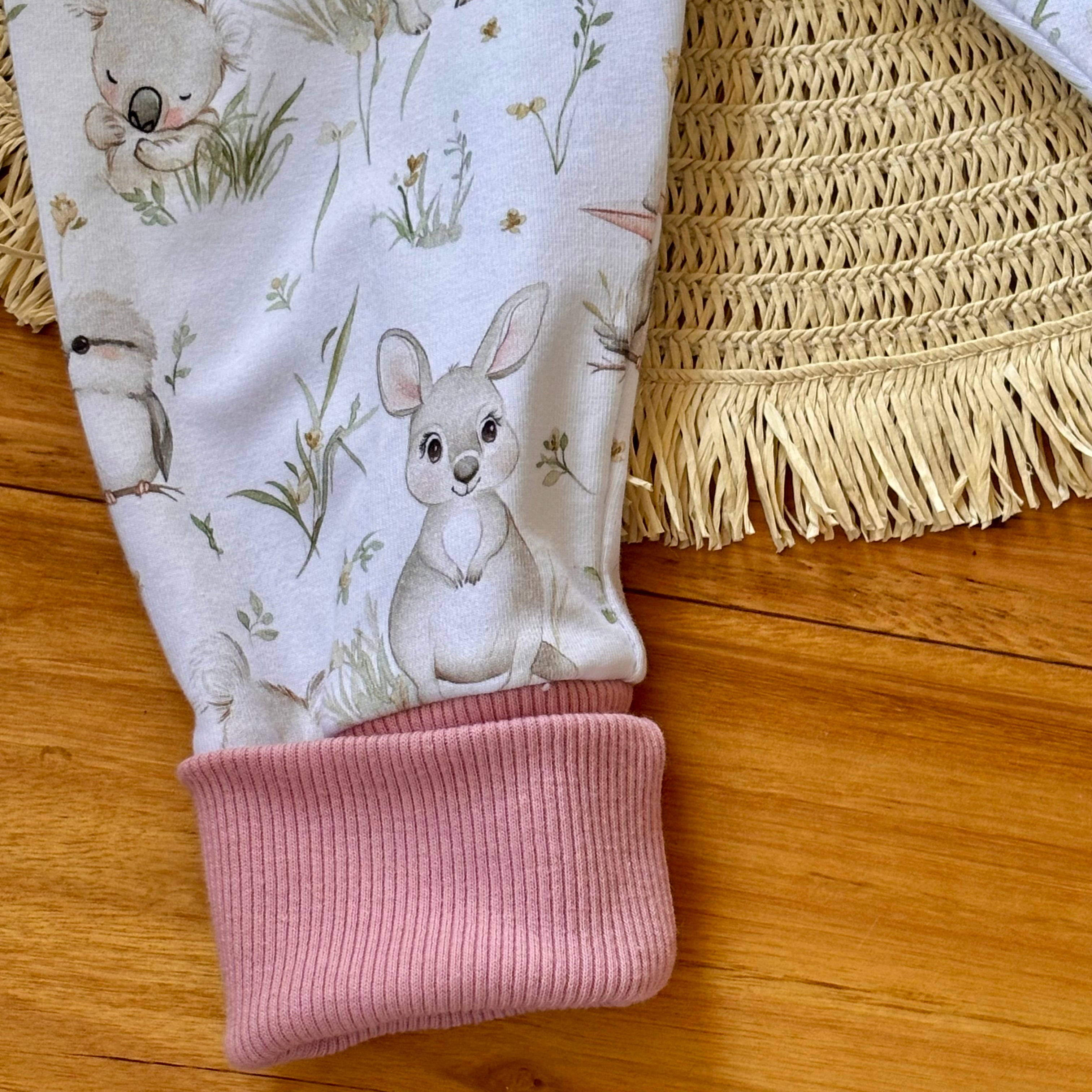 Baby Pants and Hat Set | Pink Kangaroos | Size newborn to 2 | Made to Order