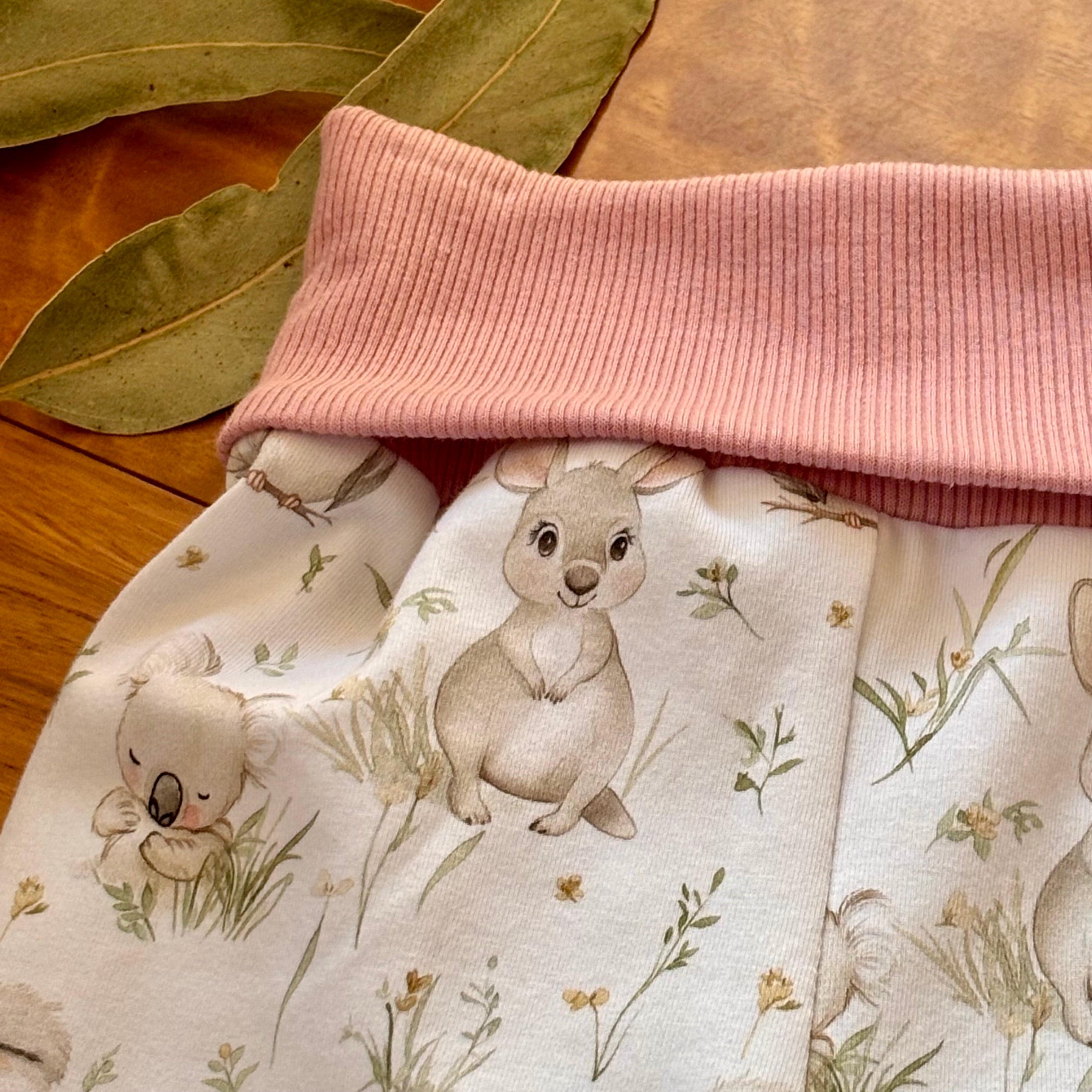 Baby Pants and Hat Set | Pink Kangaroos | Size newborn to 2 | Made to Order