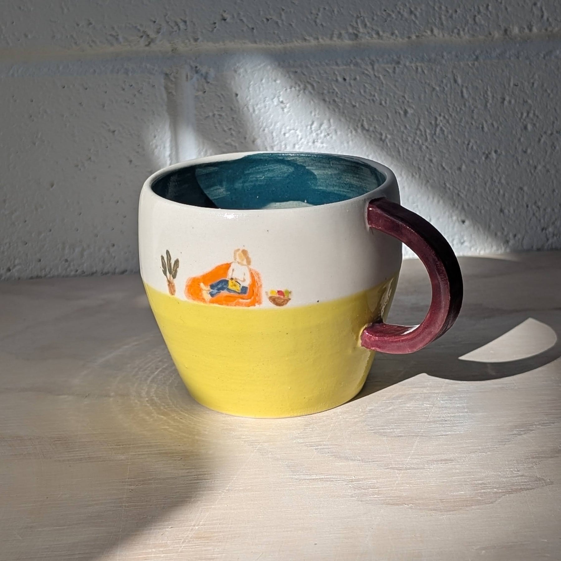 Ceramic handpainted "Crocheting Lady" Mug
