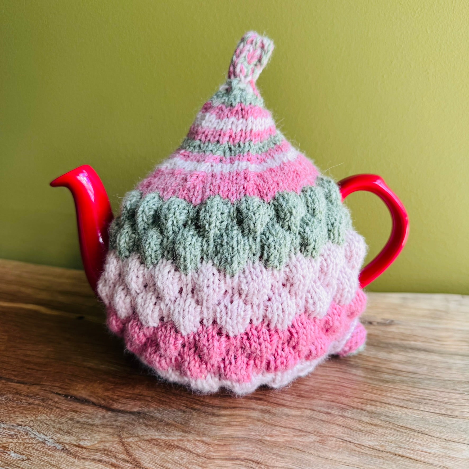 Teapot Cosy - Pink/Green - Alpaca/Merino -  4-6 cup
