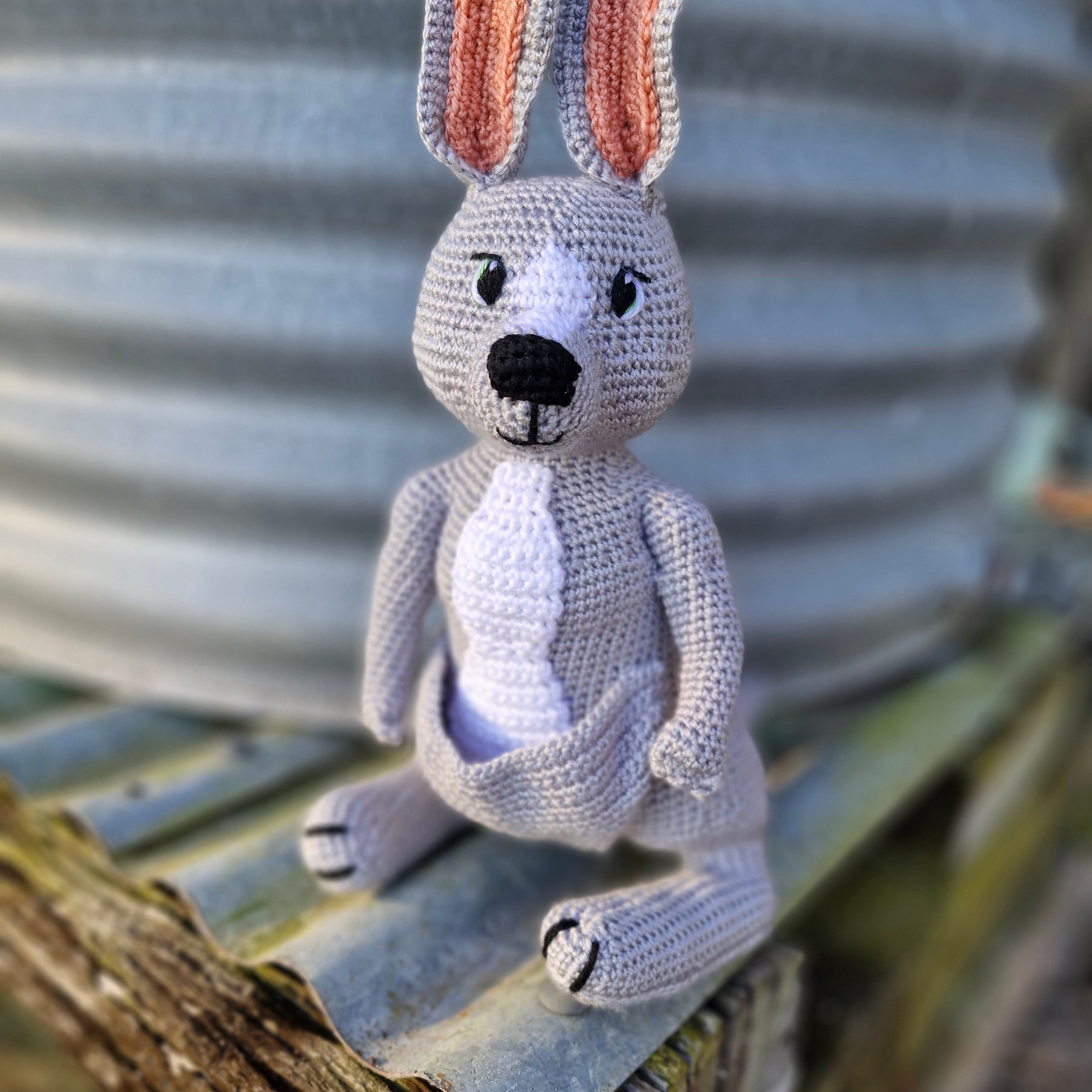Handmade Crochet Sweet Grey Kangaroo – Made to Order