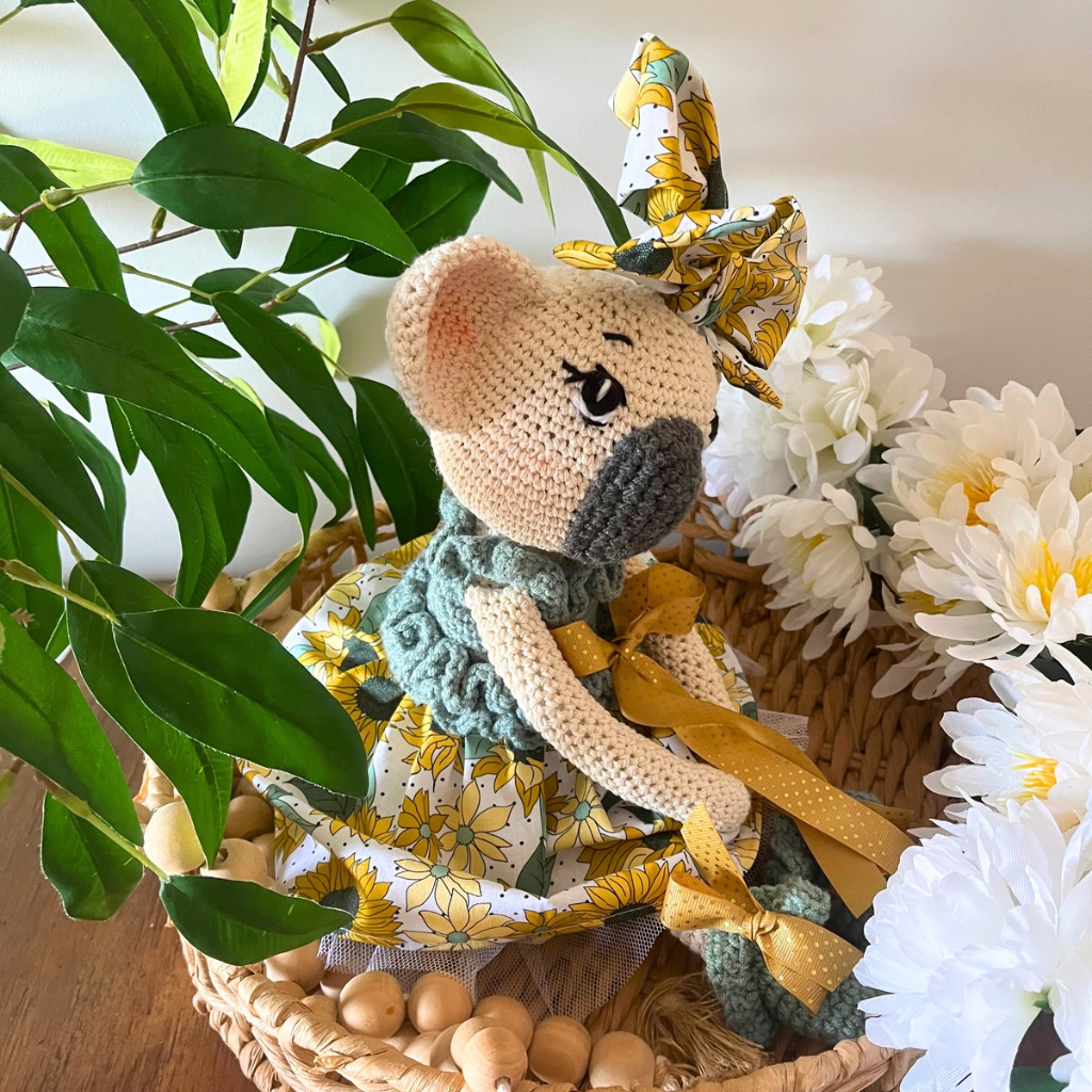 Handmade Crochet Koala Miss Kirby| Matching Carry Bag|Matching Hair Scrunchie