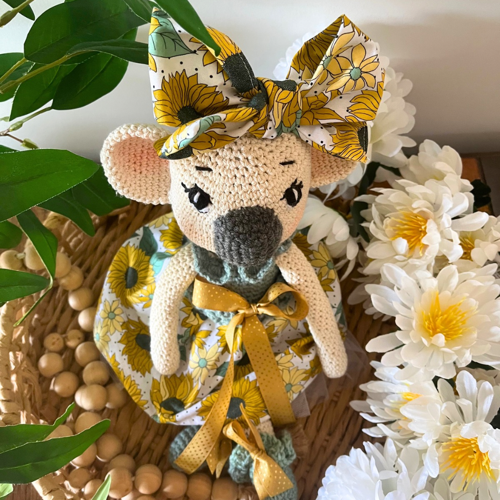 Handmade Crochet Koala Miss Kirby| Matching Carry Bag|Matching Hair Scrunchie