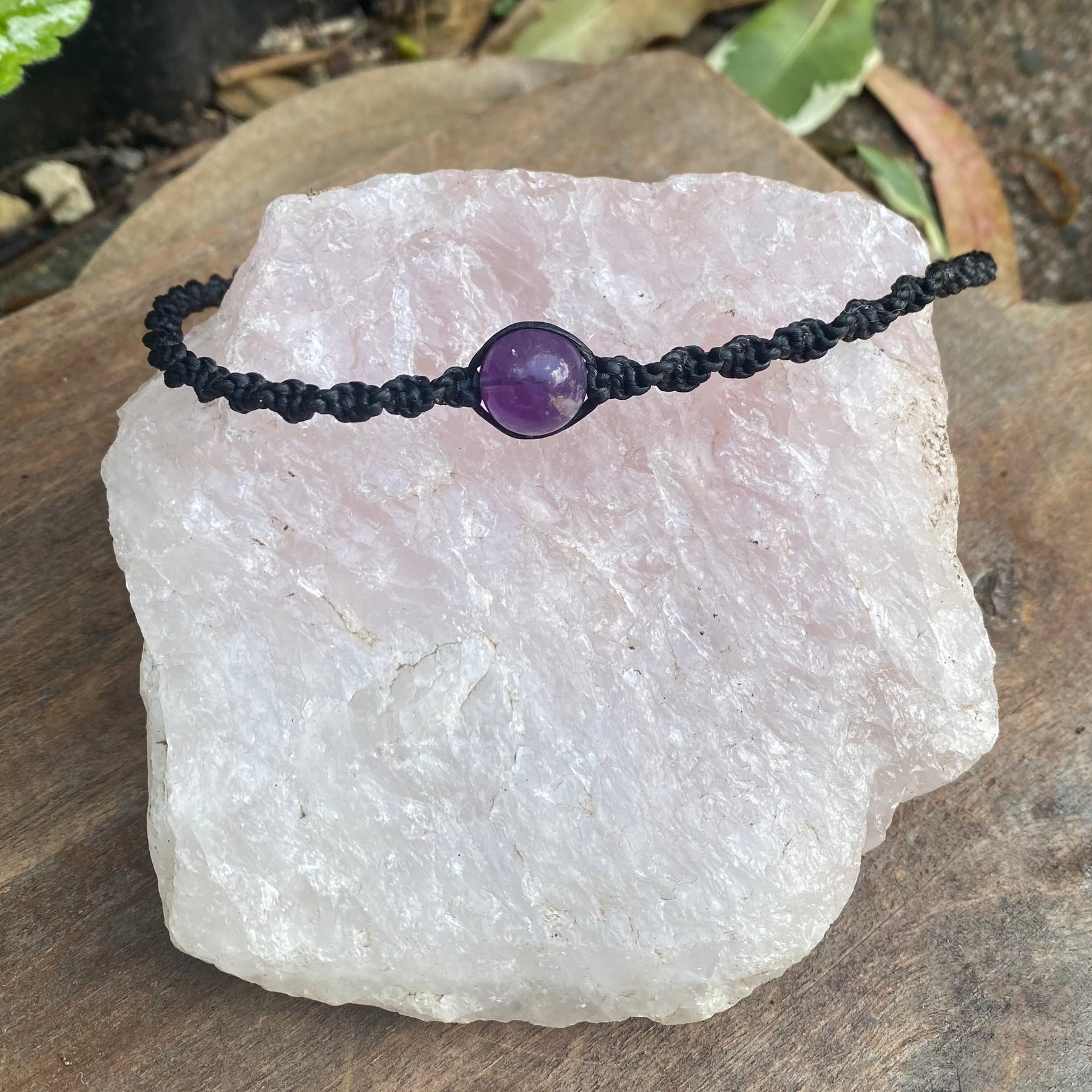 Amethyst Beaded Anklet: Macrame Adjustable Waterproof