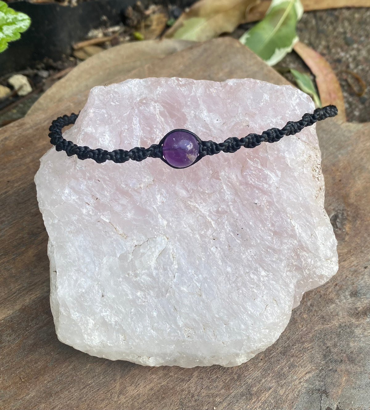 Amethyst Beaded Anklet: Macrame Adjustable Waterproof